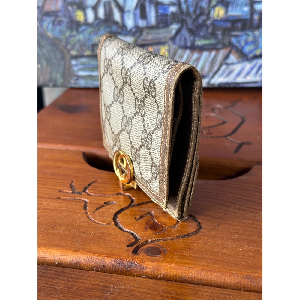 Vintage Gucci GG Supreme Monogram Bifold Wallet Brown Leather Interlocking G Log - Picture 3 of 16
